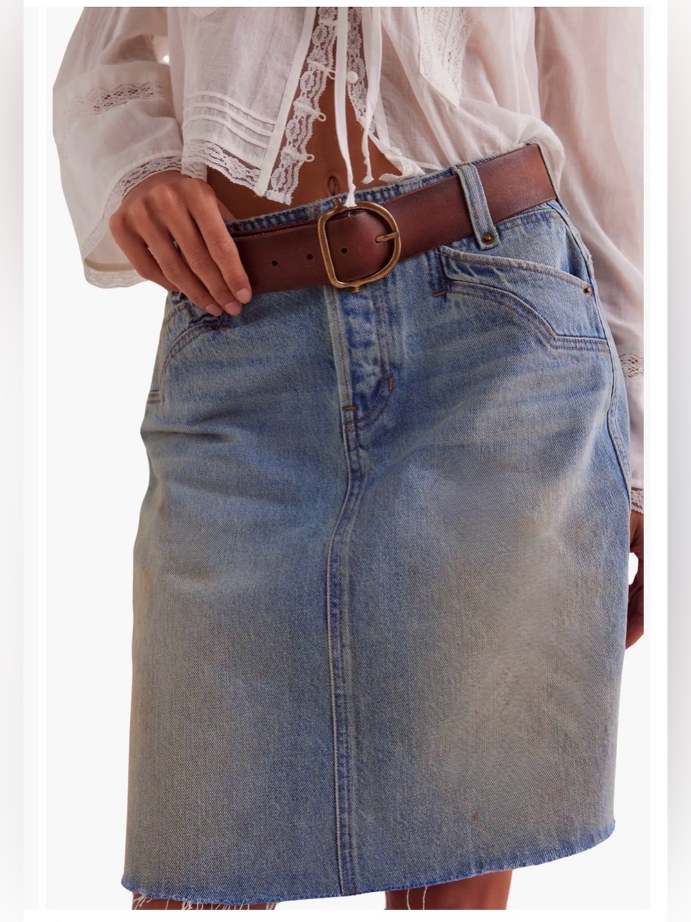 Free People We The Free Suzy Denim Skirt Light Wash Sun Stoned Blue Size 25 NWT